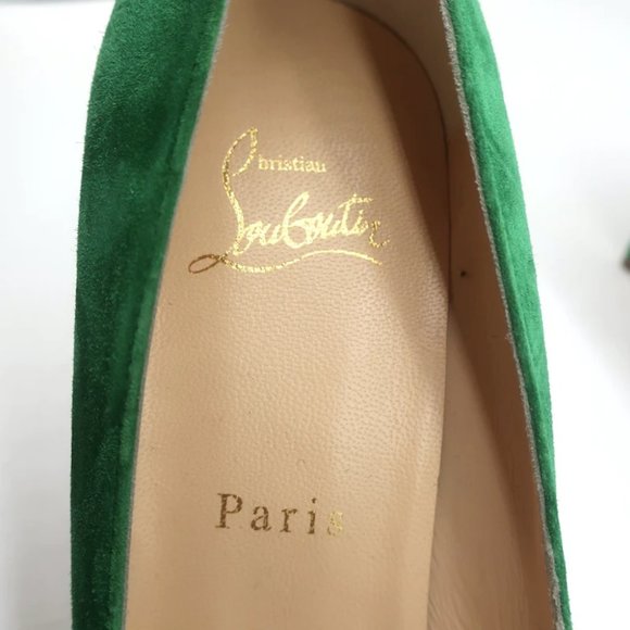 Christian Louboutin Kate 85 Pumps Green Suede Size 38 Pointed Toe Heels NEW - Picture 8 of 10
